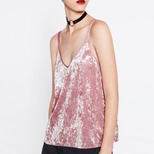 ZARA Pink Velvet Cami Tank Top